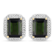 Bids.com 3.57 Carat Genuine Green Tourmaline and White Diamond 14K Yellow Gold Earrings Earrings