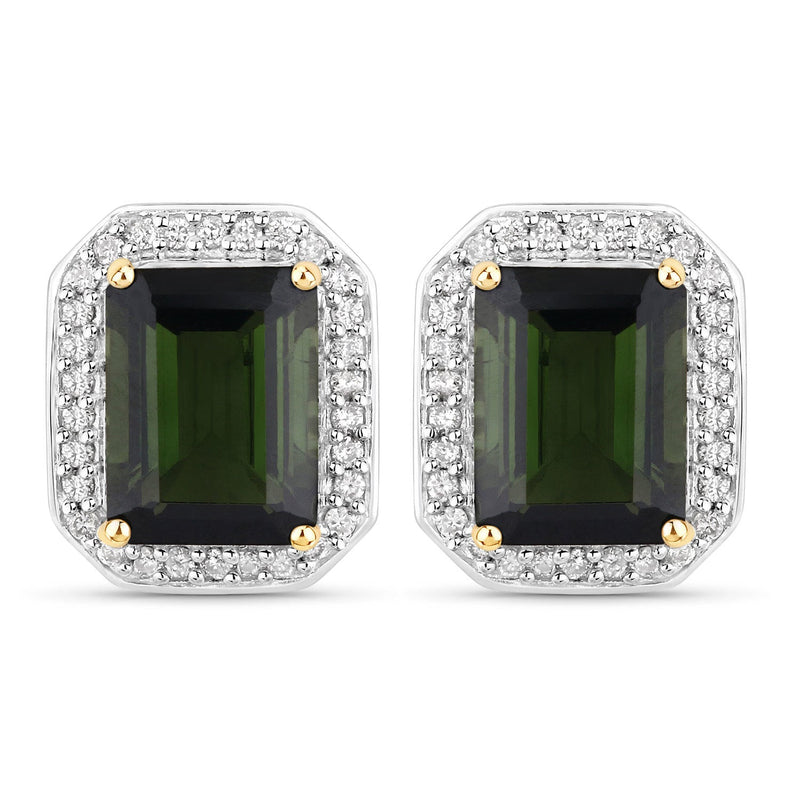 Bids.com 3.57 Carat Genuine Green Tourmaline and White Diamond 14K Yellow Gold Earrings Earrings