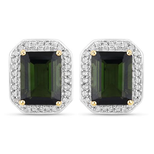 Bids.com 3.57 Carat Genuine Green Tourmaline and White Diamond 14K Yellow Gold Earrings Earrings