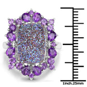 Bids.com 5.97 Carat Genuine Drusy Quartz and Amethyst .925 Sterling Silver Ring Rings