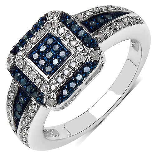 Bids.com 0.50 Carat Genuine Blue Diamond & White Diamond .925 Sterling Silver Ring Rings