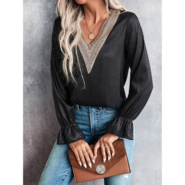 V-Neck Flounce Sleeve Blouse