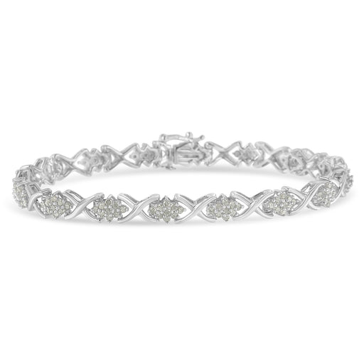Bids.com .925 Sterling Silver 1-1/2 Cttw Diamond Cluster X Link 7" Tennis Bracelet (I-J color, I3 clarity) Bracelets