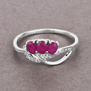 Bids.com 0.71 Carat Genuine Ruby and White Diamond 14K White Gold Ring Rings