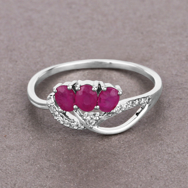 Bids.com 0.71 Carat Genuine Ruby and White Diamond 14K White Gold Ring Rings