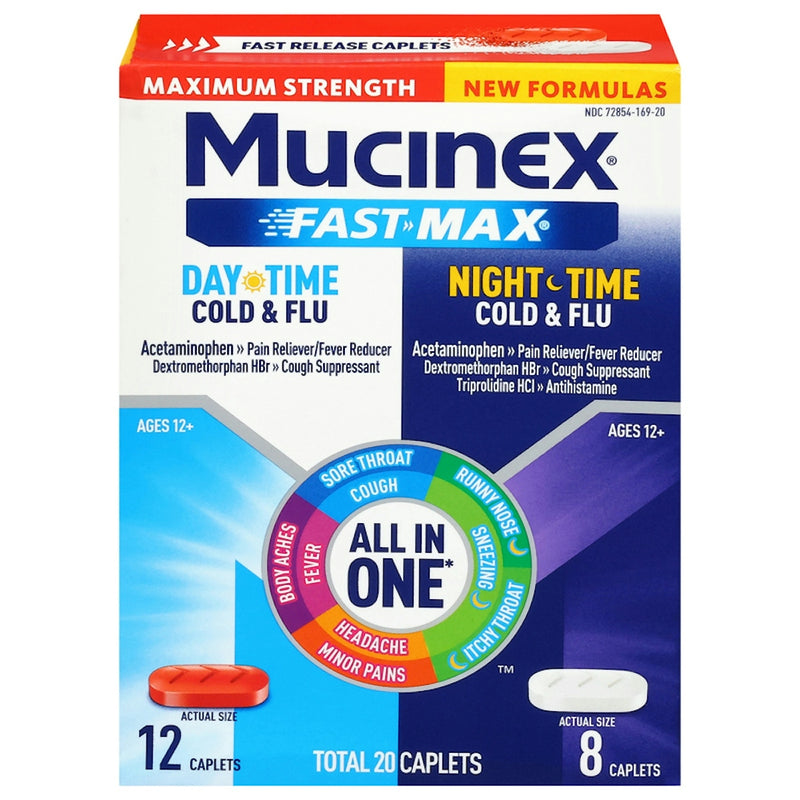 Mucinex Mucinex® Fast-Max® Cold & Flu Daytime & Nighttime Tablet CPLT, 20 EA Medicine & Drugs White Smoke