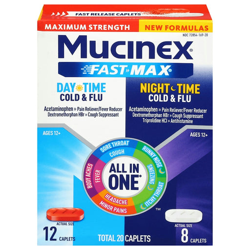Mucinex Mucinex® Fast-Max® Cold & Flu Daytime & Nighttime Tablet CPLT, 20 EA Medicine & Drugs White Smoke