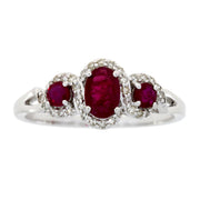 Bids.com 1.04ct Ruby Diamond 3 Stone Ring 14KT White Gold Rings