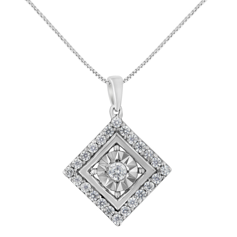 Bids.com 10KT White Gold 1/2 cttw Diamond Square Pendant Necklace (I-J Color, I2-I3 Clarity) Necklaces