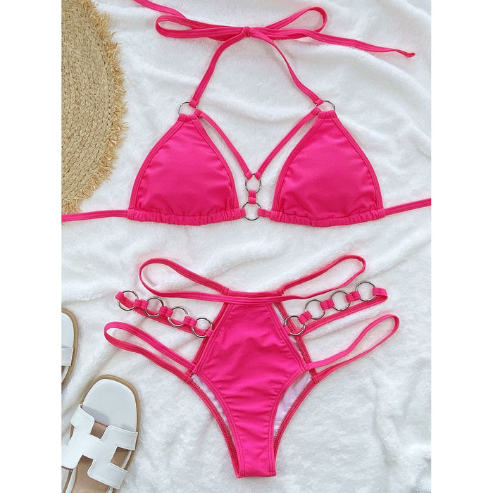 Cutout Halter Neck Two-Piece Bikini Set