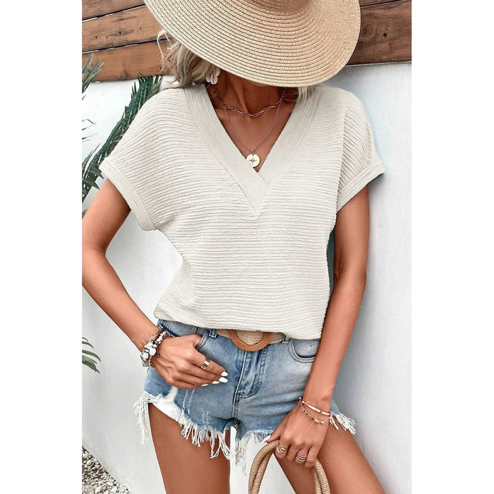 V-Neck Short Sleeve Blouse