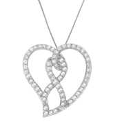 Bids.com 14K White Gold 1.0 Cttw White Diamond Awareness Ribbon & Open Heart 18" Pendant Necklace (H-I Color, I1-I2 Clarity) - White Diamond Ribbon Necklaces