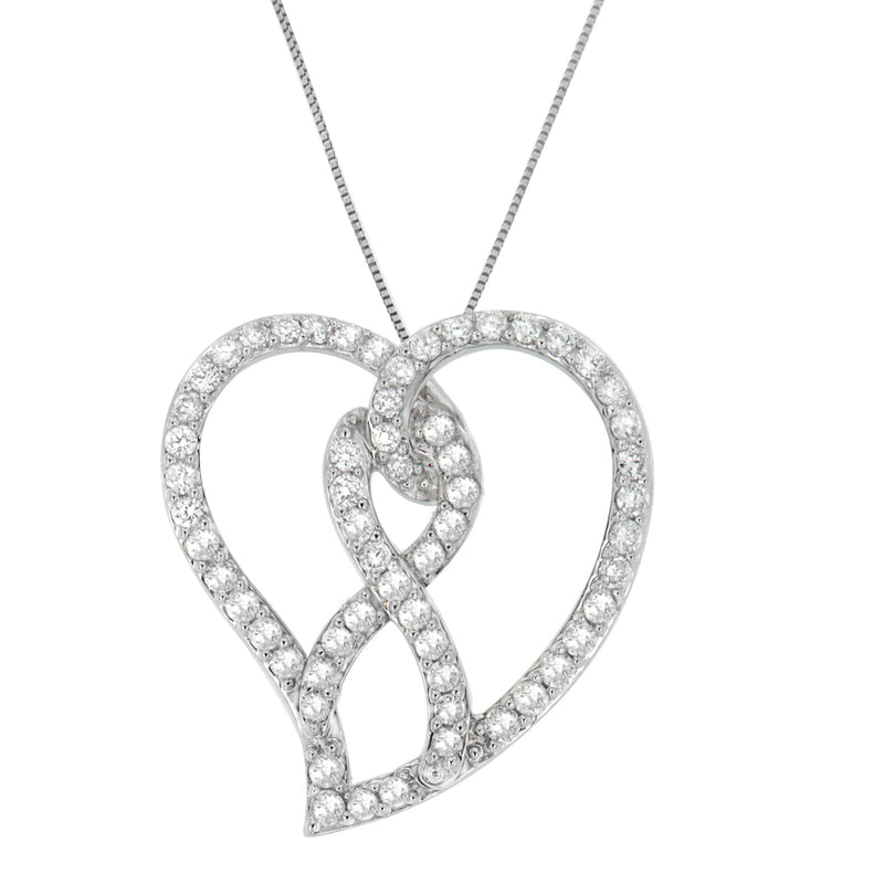 Bids.com 14K White Gold 1.0 Cttw White Diamond Awareness Ribbon & Open Heart 18" Pendant Necklace (H-I Color, I1-I2 Clarity) - White Diamond Ribbon Necklaces