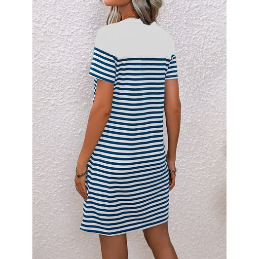 Striped Round Neck Short Sleeve Mini Tee Dress