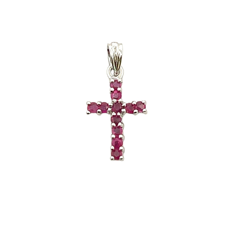 Bids.com .21ct Ruby Cross Religious Pendant 10KT White Gold Pendants