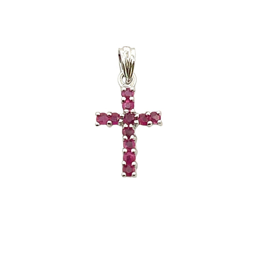 Bids.com .21ct Ruby Cross Religious Pendant 10KT White Gold Pendants