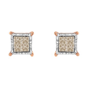 Bids.com 10K Two-Toned Princess-Cut Composite Diamond Stud Earrings (1/2 cttw, J-K Color, I1-I2 Clarity) Earrings