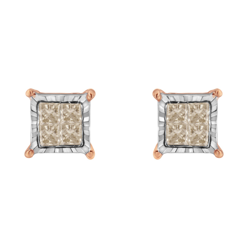 Bids.com 10K Two-Toned Princess-Cut Composite Diamond Stud Earrings (1/2 cttw, J-K Color, I1-I2 Clarity) Earrings
