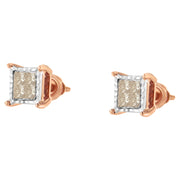 Bids.com 10K Two-Toned Princess-Cut Composite Diamond Stud Earrings (1/2 cttw, J-K Color, I1-I2 Clarity) Earrings