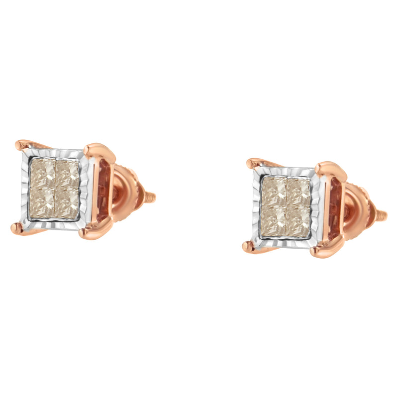 Bids.com 10K Two-Toned Princess-Cut Composite Diamond Stud Earrings (1/2 cttw, J-K Color, I1-I2 Clarity) Earrings