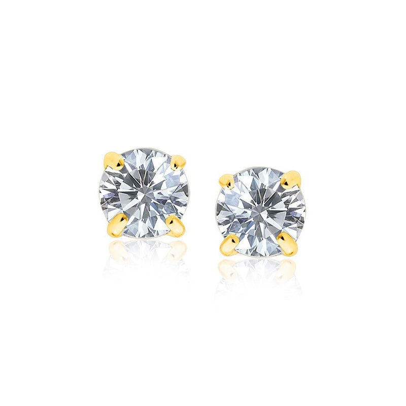 Bids.com 14k Yellow Gold Stud Earrings with White Hue Faceted Cubic Zirconia Earrings