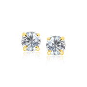 Bids.com 14k Yellow Gold Stud Earrings with White Hue Faceted Cubic Zirconia Earrings