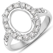 Bids.com 0.60 Carat Genuine White Diamond 14K White Gold Semi Mount Ring - holds 10x8mm Oval Gemstone Rings