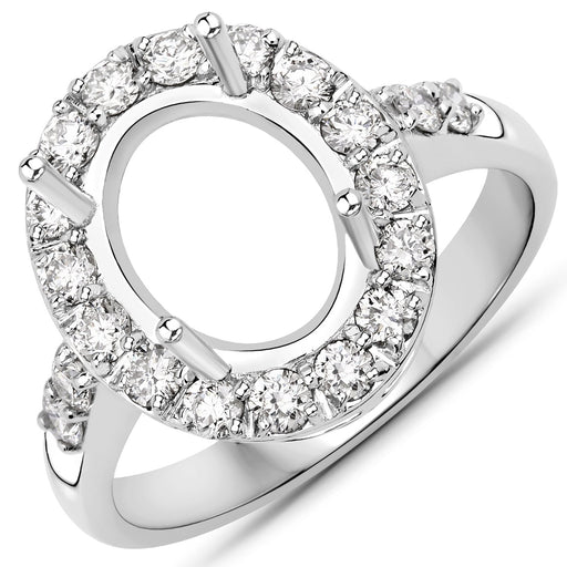 Bids.com 0.60 Carat Genuine White Diamond 14K White Gold Semi Mount Ring - holds 10x8mm Oval Gemstone Rings