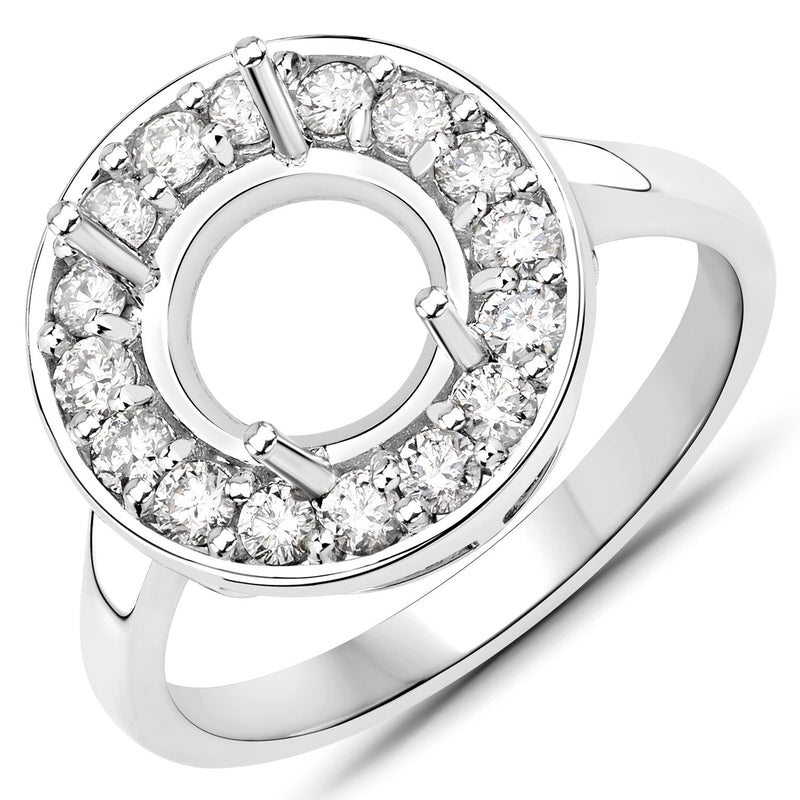 Bids.com 0.48 Carat Genuine White Diamond 14K White Gold Semi Mount Ring - holds 8.00mm Round Gemstone Rings