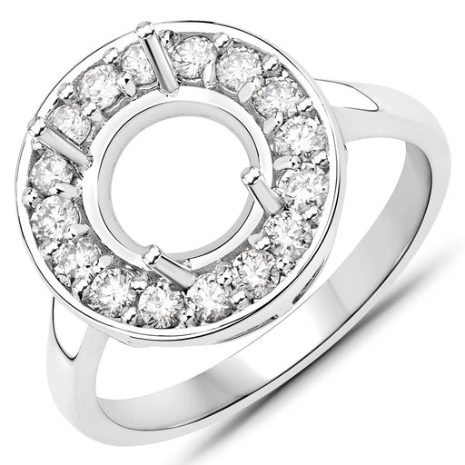 Bids.com 0.48 Carat Genuine White Diamond 14K White Gold Semi Mount Ring - holds 8.00mm Round Gemstone Rings