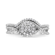 Bids.com .925 Sterling Silver 1/6 Cttw Diamond Composite Halo and Split Shank Bridal Set Ring and Band  (I-J Color, I3 Clarity) - Size 7 Rings