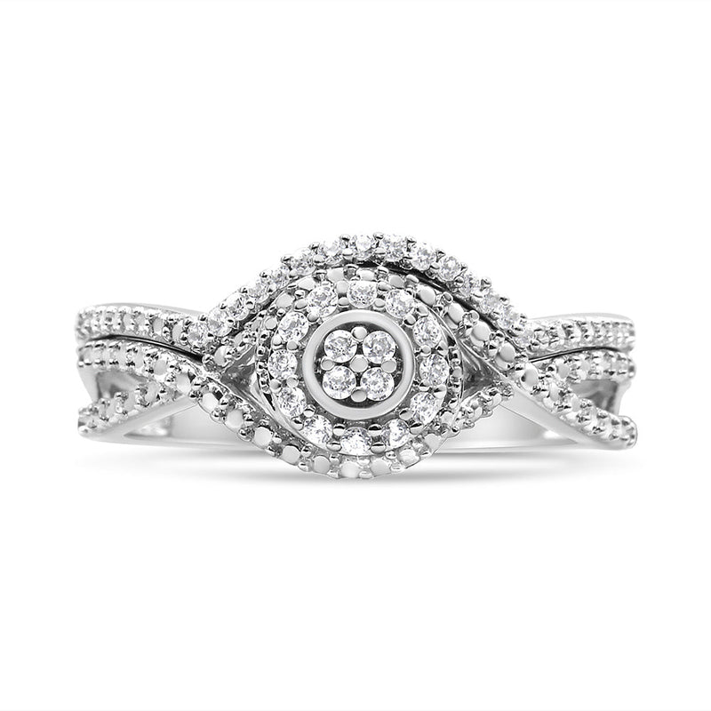 Bids.com .925 Sterling Silver 1/6 Cttw Diamond Composite Halo and Split Shank Bridal Set Ring and Band  (I-J Color, I3 Clarity) - Size 7 Rings