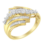 Bids.com 10K Yellow Gold Round and Baguette Diamond-Cut Ring (1/2 Cttw, I-J Color, I1-I2 Clarity) - Size 7 Rings