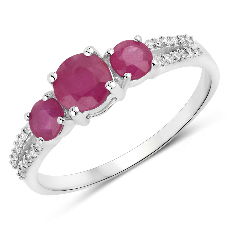 Bids.com 1.02 Carat Genuine Ruby and White Diamond 14K White Gold Ring Rings