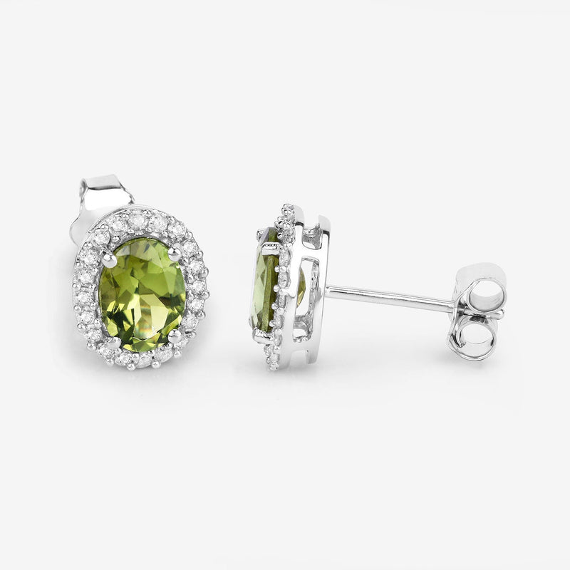 Bids.com 1.92 Carat Genuine Green Tourmaline and White Diamond 14K White Gold Earrings Earrings