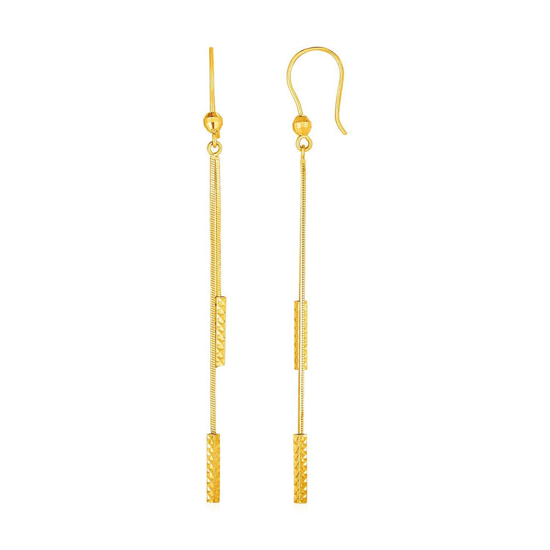 Bids.com Textured Bar Long Drop Earrings in 14k Yellow Gold Earrings