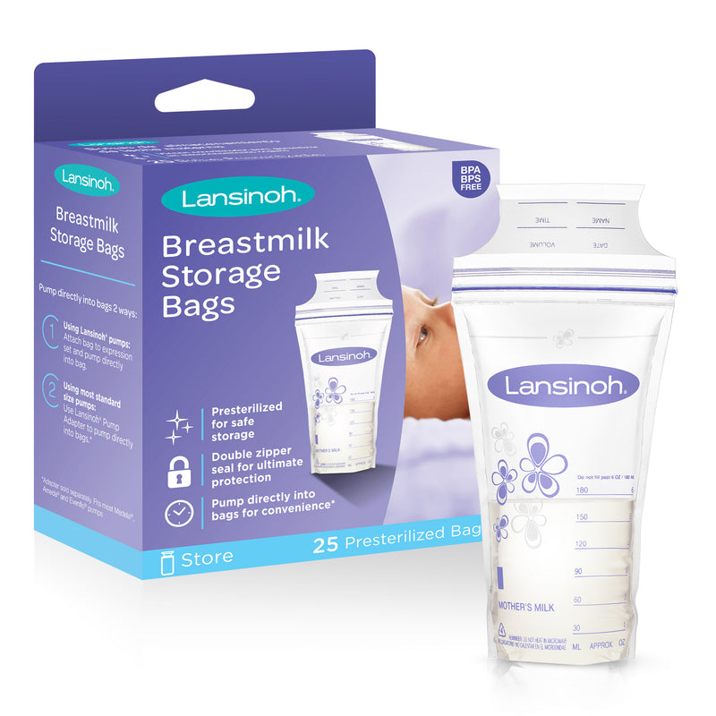 Lansinoh Lansinoh Breastmilk Storage Bags - Pre-Sterilized and Leak-Proof, 25 Count Nursing & Feeding White Smoke