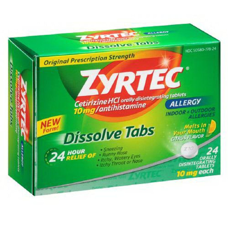 Zyrtec Zyrtec 24-Hour Allergy Relief, 10mg Cetirizine HCl, Orally Disintegrating Tablets, Citrus Flavor, 24 ct Medicine & Drugs White Smoke