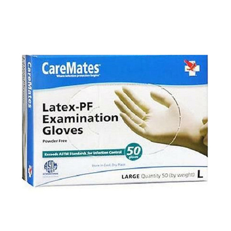 Caremates CareMates Latex Exam Gloves – Powder-Free & Non-Sterile – Large, 50 ct Disposable Gloves