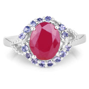 Bids.com 4.03 Carat Genuine Glass Filled Ruby & Tanzanite .925 Sterling Silver Ring Rings