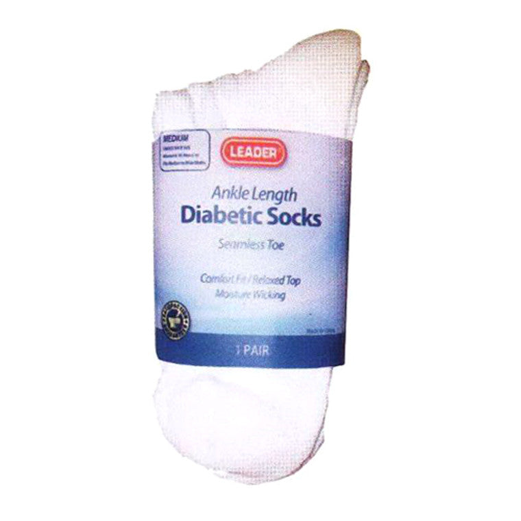 Leader Health Care Leader Health Care Diabetic Sock Crew White Large - 1 Pair Socks