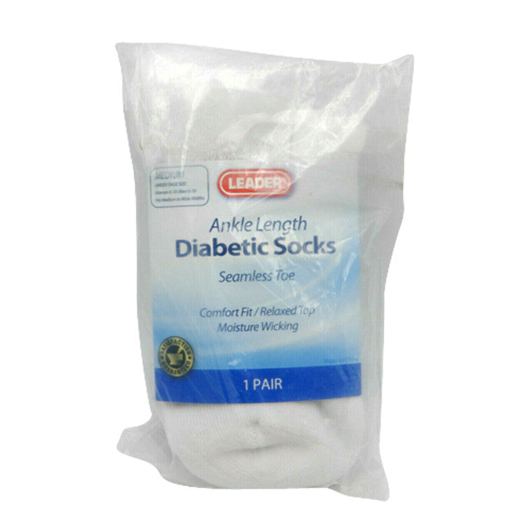 Leader Health Care Leader™ Diabetic Ankle Socks – White (Size Medium) Socks