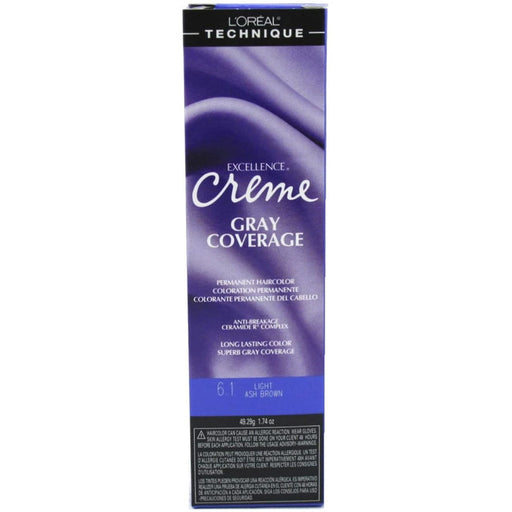 L'Oreal L'Oreal Excellence Creme Gray Coverage Permanent Hair Color 6.1 Light Ash Brown Hair Color Dark Gray
