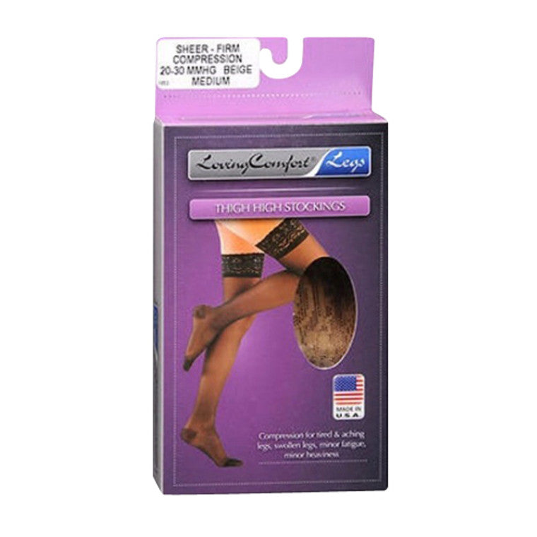 Loving Comfort Loving Comfort Thigh High Stockings Firm Compression  Beige Medium - 1ct Personal Care