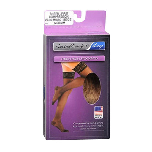Loving Comfort Loving Comfort Thigh High Stockings Firm Compression  Beige Medium - 1ct Personal Care