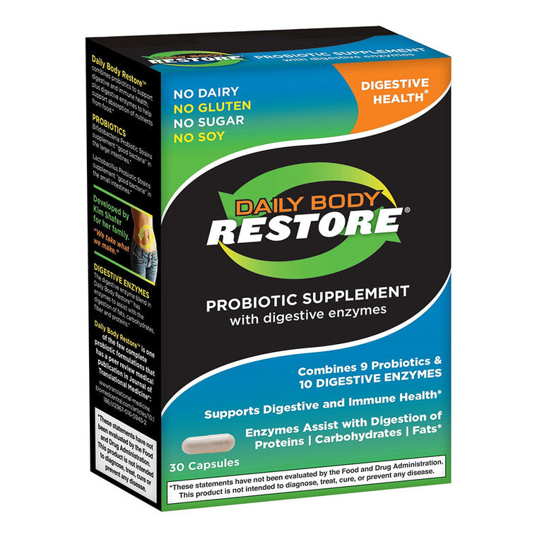 Daily Body Restore Daily Body Restore Probiotic With Digestive Enzymes 30 Capsules Vitamins & Supplements Black