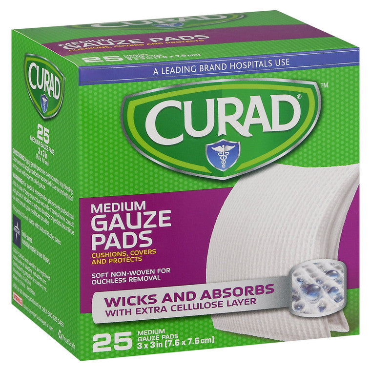 Curad Curad Pro-Gauze Premium Gauze Pads, Extra Absorbent & Soft – 3" x 3", 25 Count First Aid