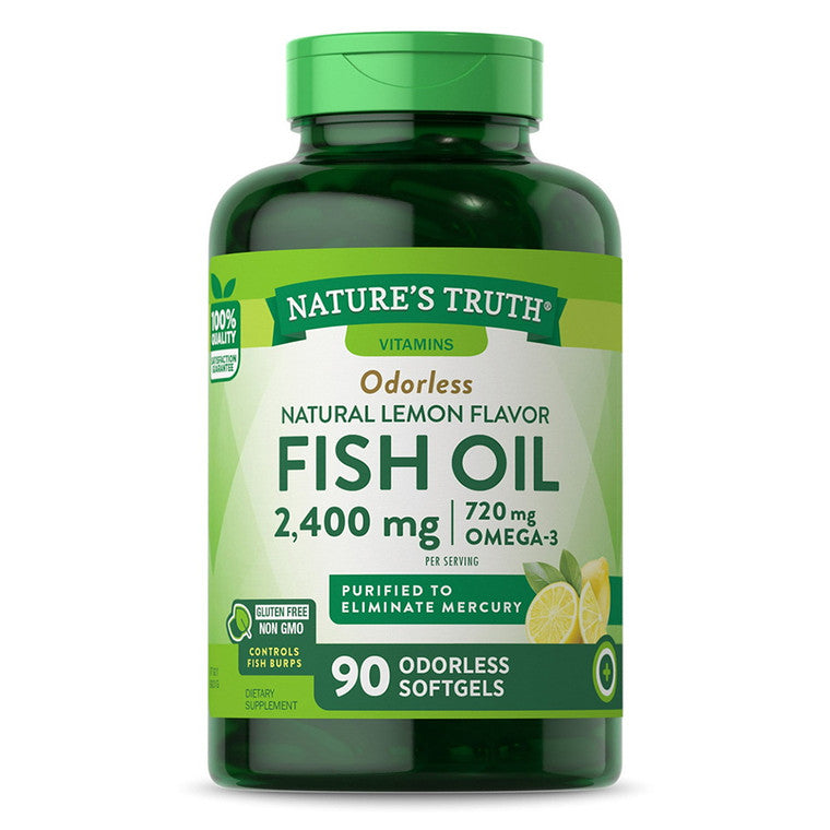 Nature's Truth Nature's Truth Fish Oil, Odorless, 2,400 Mg, Softgels, Natural Lemon Flavor Health & Beauty
