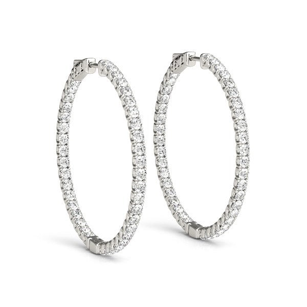 Bids.com 14k White Gold Diamond Hoop Earrings with Shared Prong Setting (2 cttw) Earrings