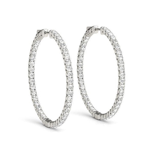 Bids.com 14k White Gold Diamond Hoop Earrings with Shared Prong Setting (2 cttw) Earrings
